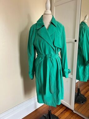 NWOT Ann Taylor Outlet Emerald Green Belted Jacket Large Tie Sleeve Trench
